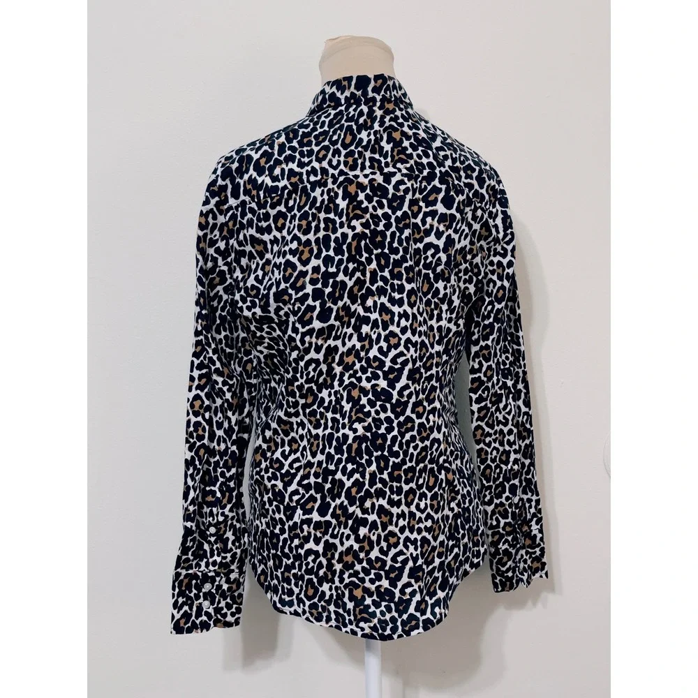 J.Crew Womens Leopard Print Slim Linen Cotton Button Down Shirt Size 4